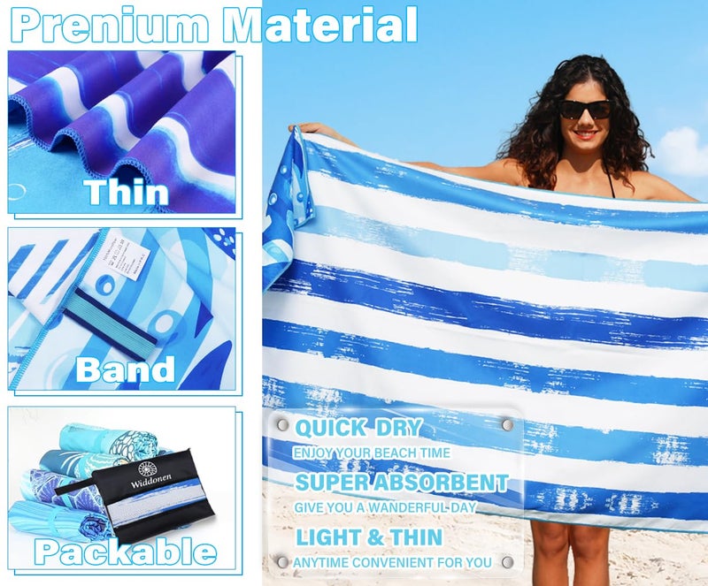 Widdonen Lightweight Thin Microfiber Beach Towel Sand Free Quick Dry Absorbent Compact Soft Pool Swim Travel Towels Extra Large Oversized Beach Accessories Gifts for Adult - Image 4